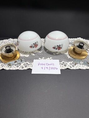 Vintage Floral milk glass light fixtures